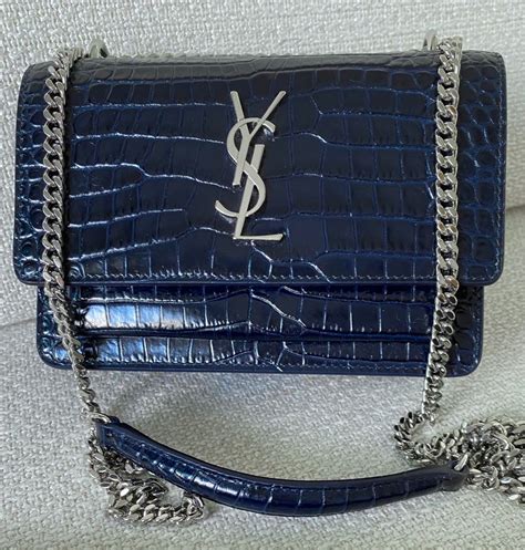 ysl sunset medium dark blue|ysl sunset bag crocodile.